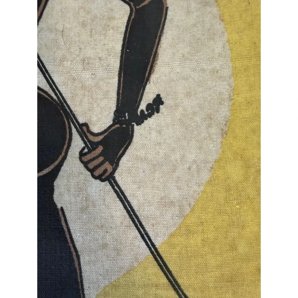 VTG Mid Century Modern African Warrior Dancer Fabric Print Silhouette Art MCM